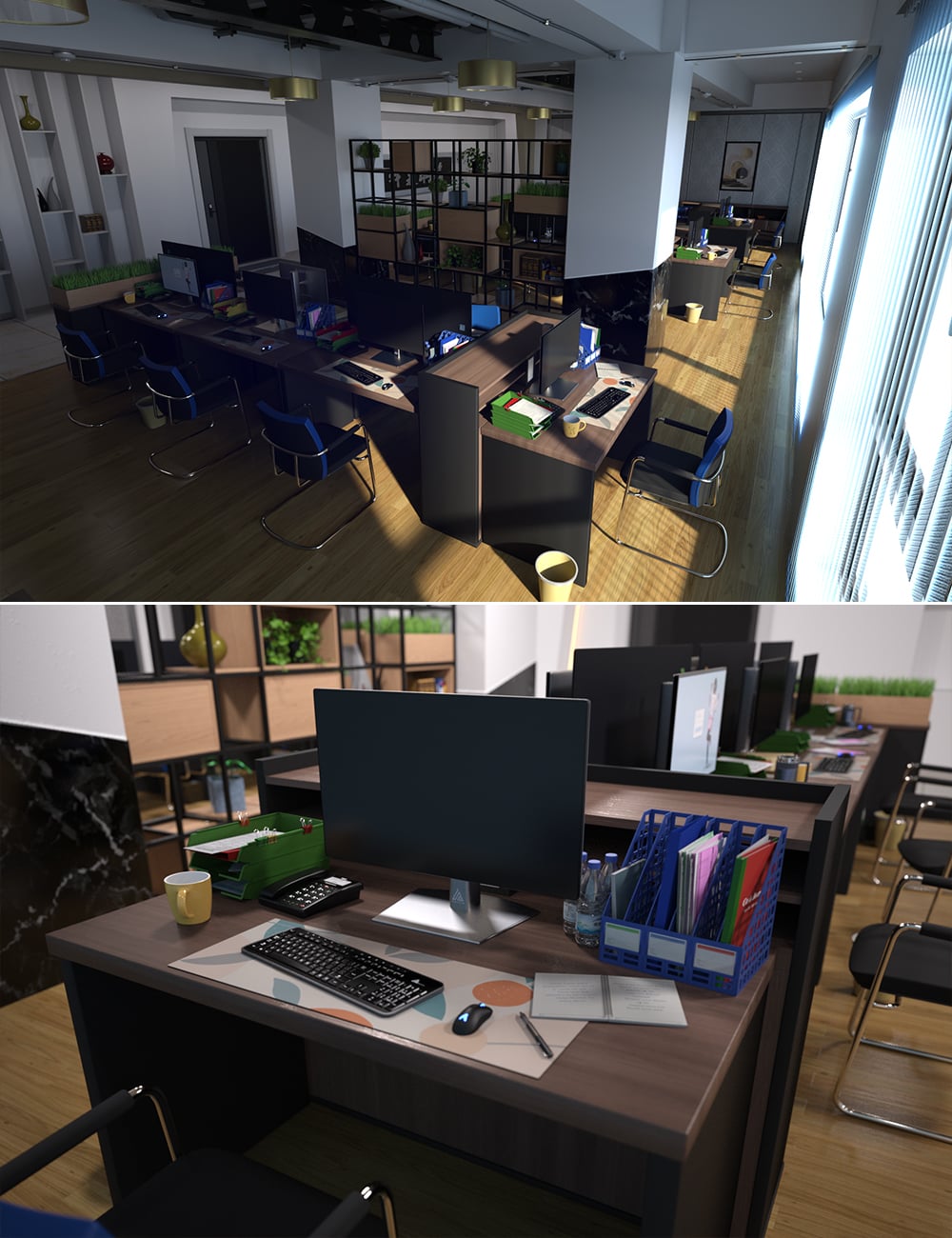 Office Lady Workspace Scenes and Props by: aurora, 3D Models by Daz 3D