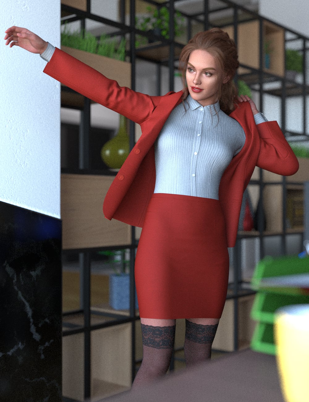 Office Lady Daily Basic Poses for Genesis 9 Dressing Pose by: aurora, 3D Models by Daz 3D