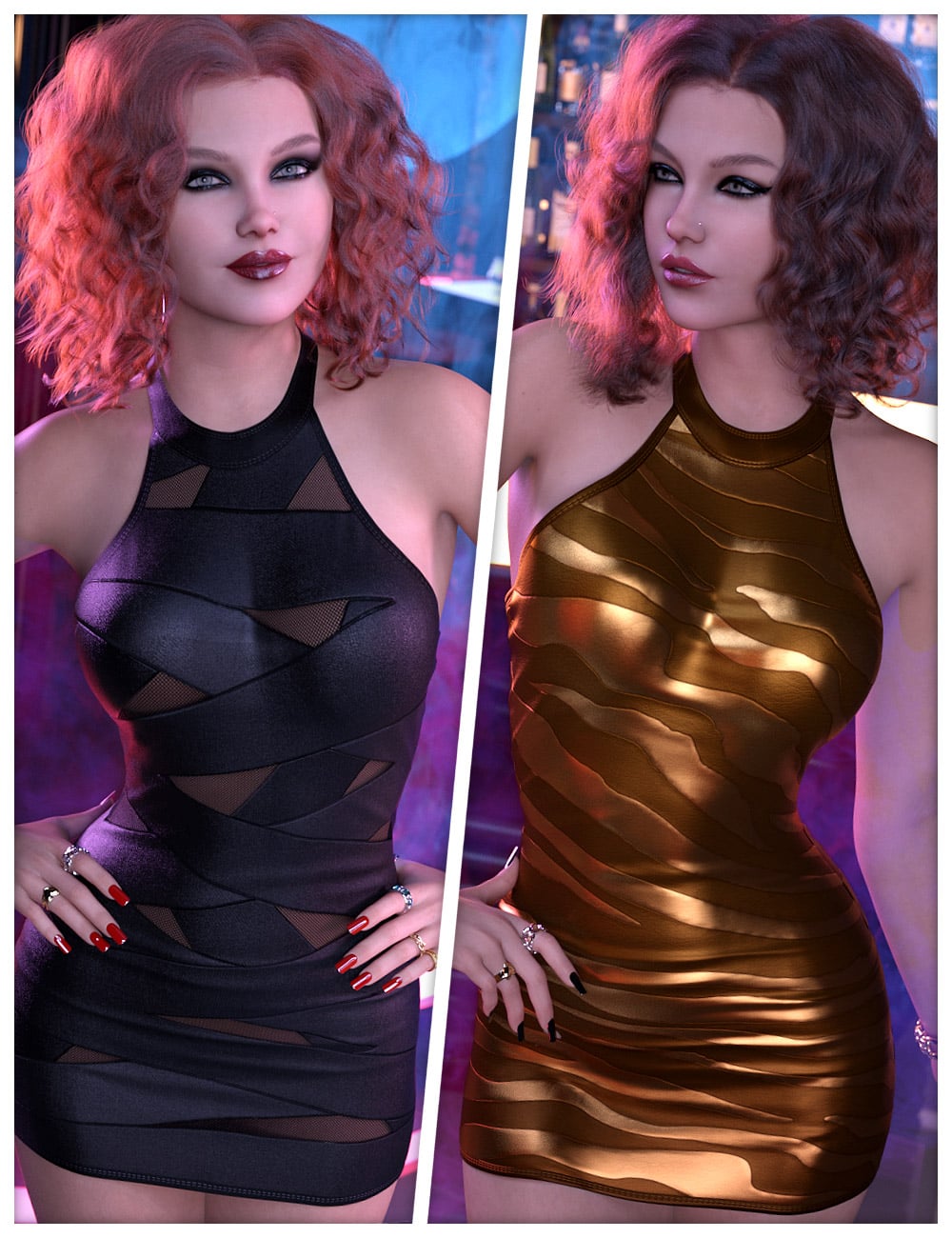 Nightclub Textures for dForce SU Sleeveless Hollowed Out Dress by: ShanasSoulmate, 3D Models by Daz 3D