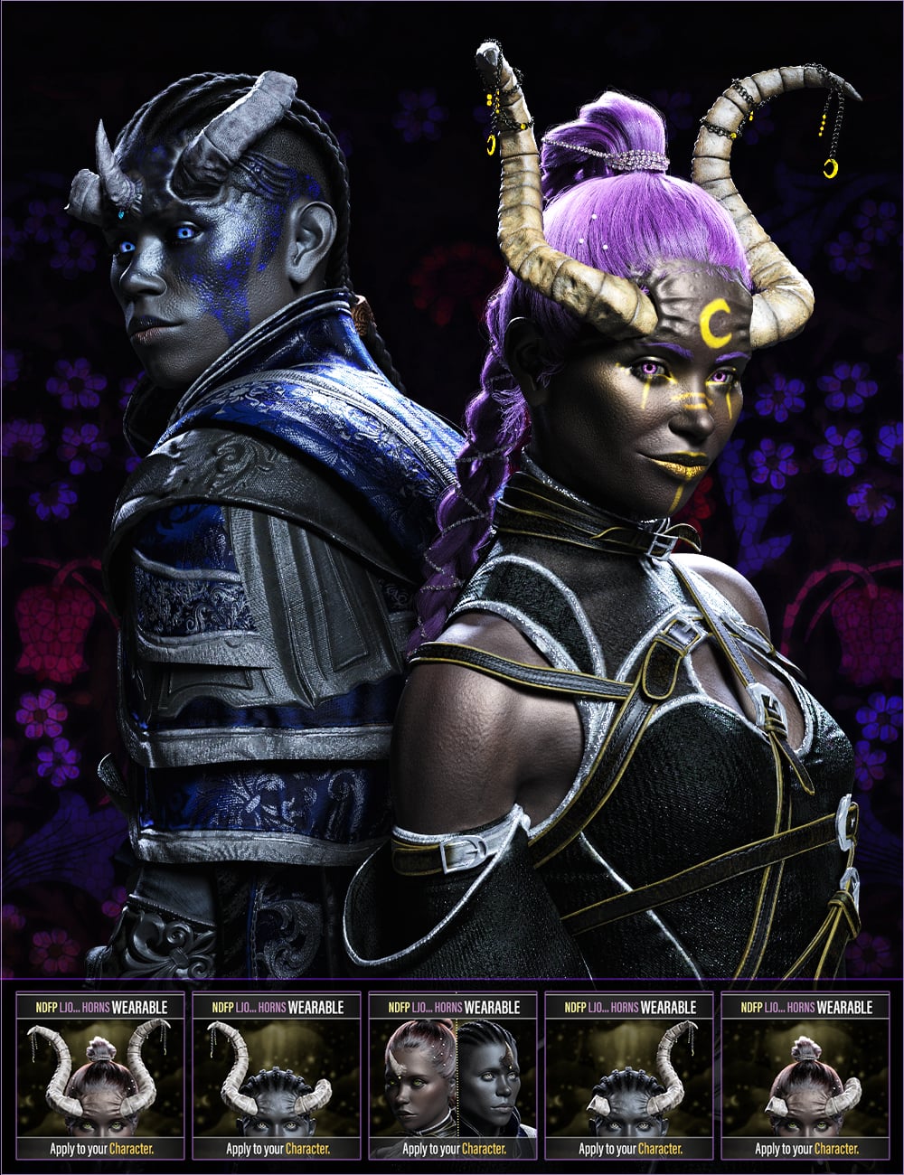 NDFP Ljosalfar Horns for Genesis 9 by: FenixPhoenixNathy Design, 3D Models by Daz 3D