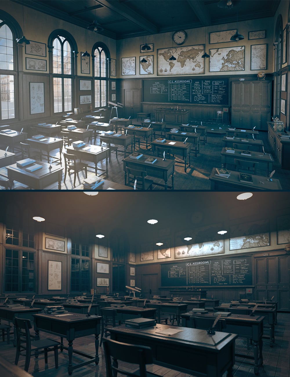 Polish Dark Retro Classroom by: Polish, 3D Models by Daz 3D