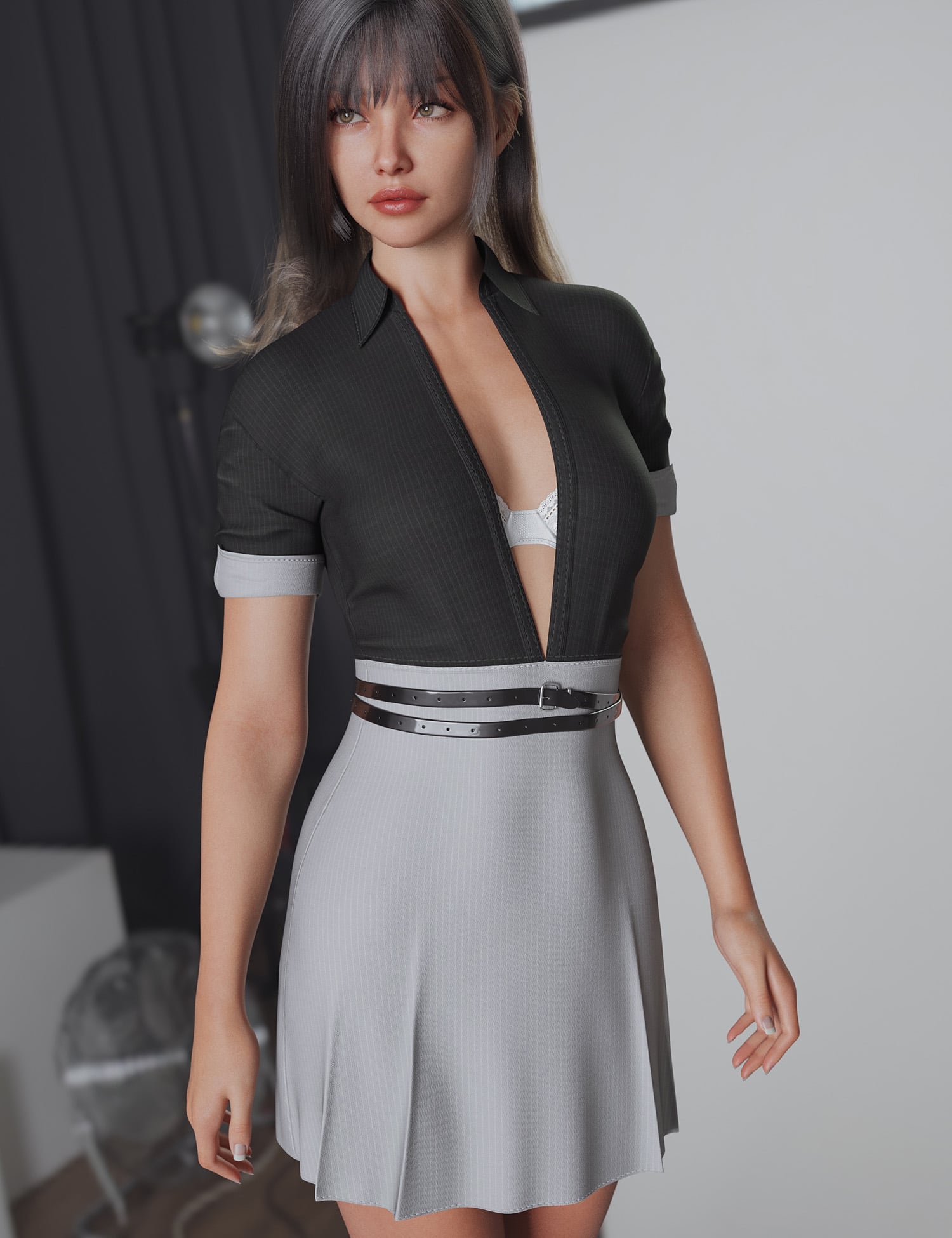 dForce Relaxed Shirt Dress for Genesis 9 by: Lilflame, 3D Models by Daz 3D