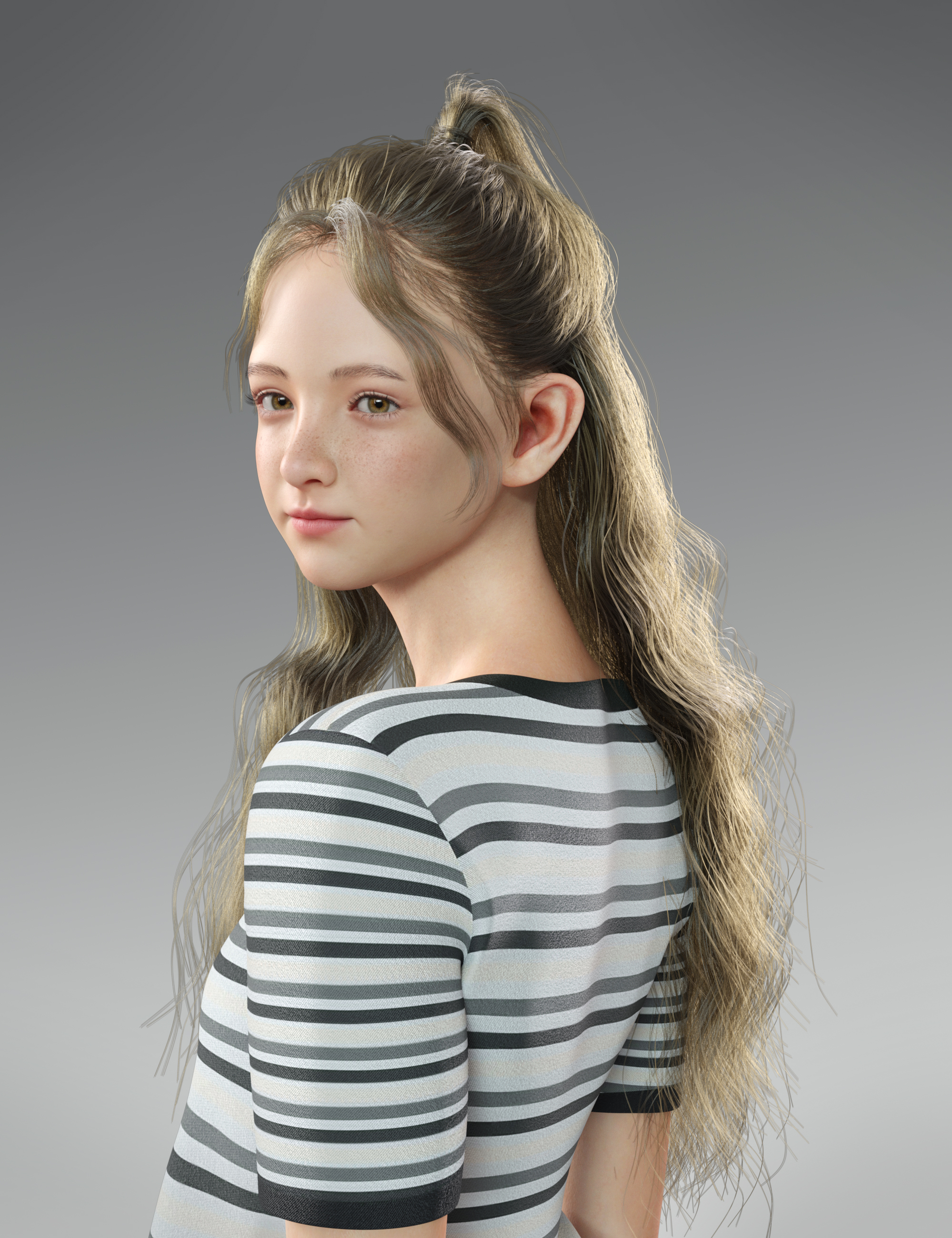 dForce High Half Ponytail Hair for Genesis 9 by: Magic Brush, 3D Models by Daz 3D