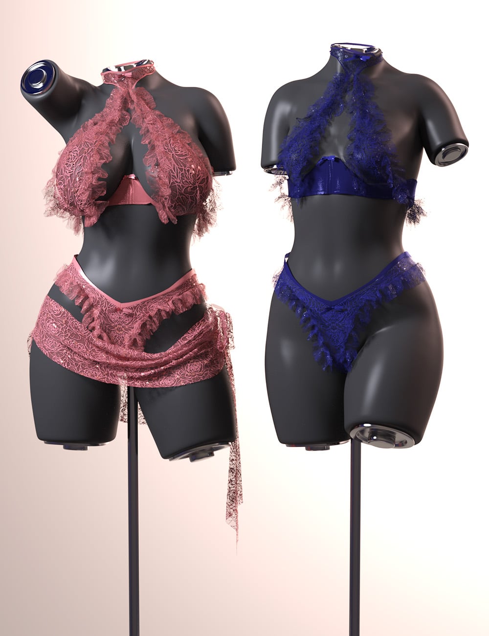 dForce Lacy Halter Bra Set for Genesis 9 by: Alodia Thaliel, 3D Models by Daz 3D