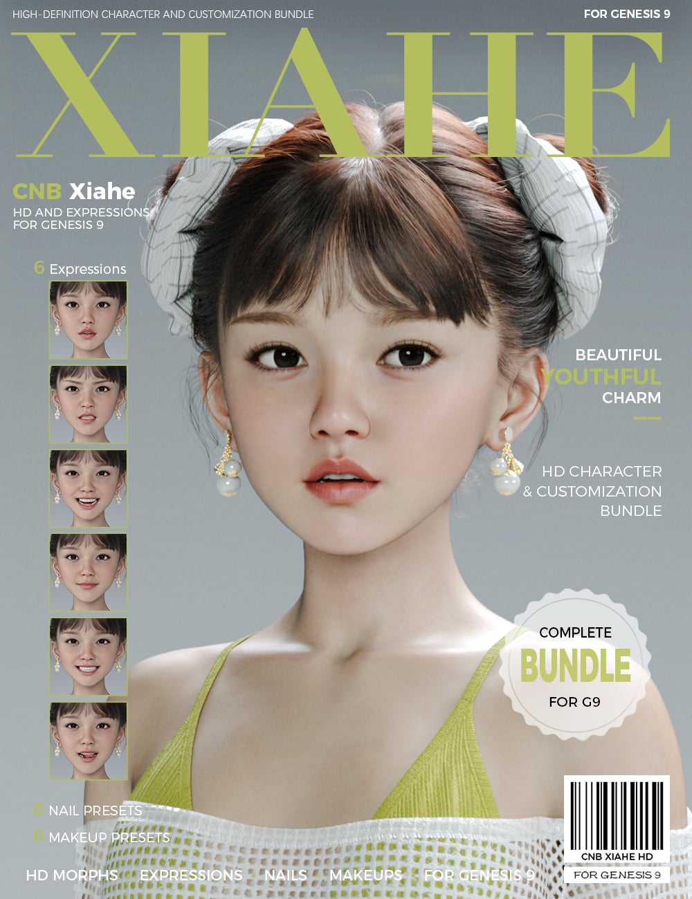 CNB Xiahe HD and Expressions for Genesis 9 by: Cinnabar, 3D Models by Daz 3D