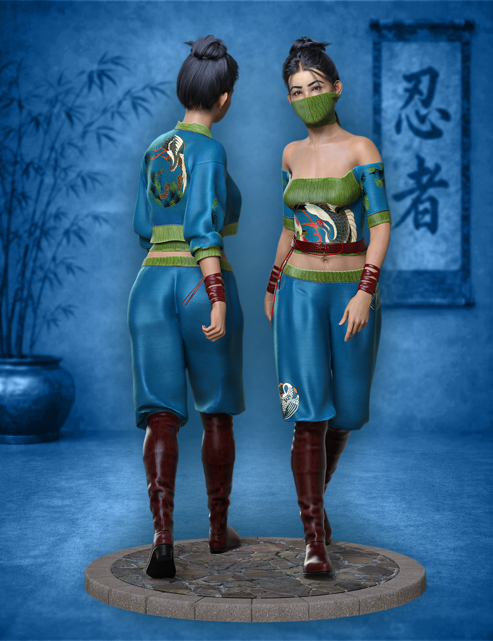 Disguises for dForce Dancing Dragon Shinobi Ensemble for Genesis 9 by: ForbiddenWhisperschevybabe25, 3D Models by Daz 3D