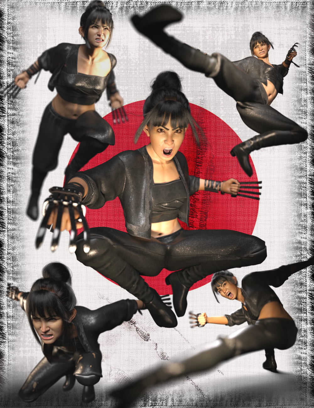 Savage Poses for Tekko Kagi Ninja Claws for Genesis 9 and Takumi 9 by: URHD, 3D Models by Daz 3D