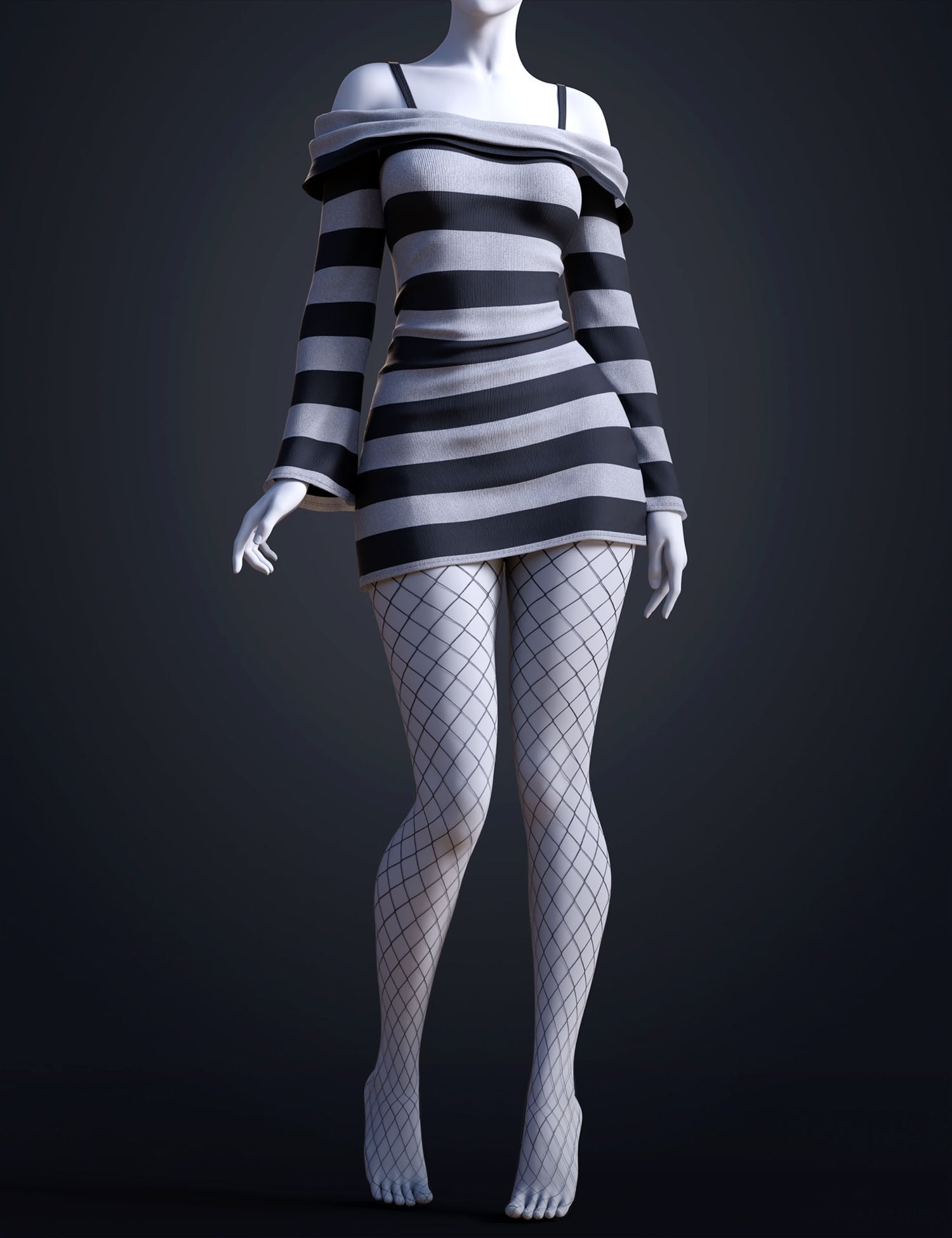 dForce BS Off Shoulder Mini Dress for Genesis 9 by: BirthStone, 3D Models by Daz 3D