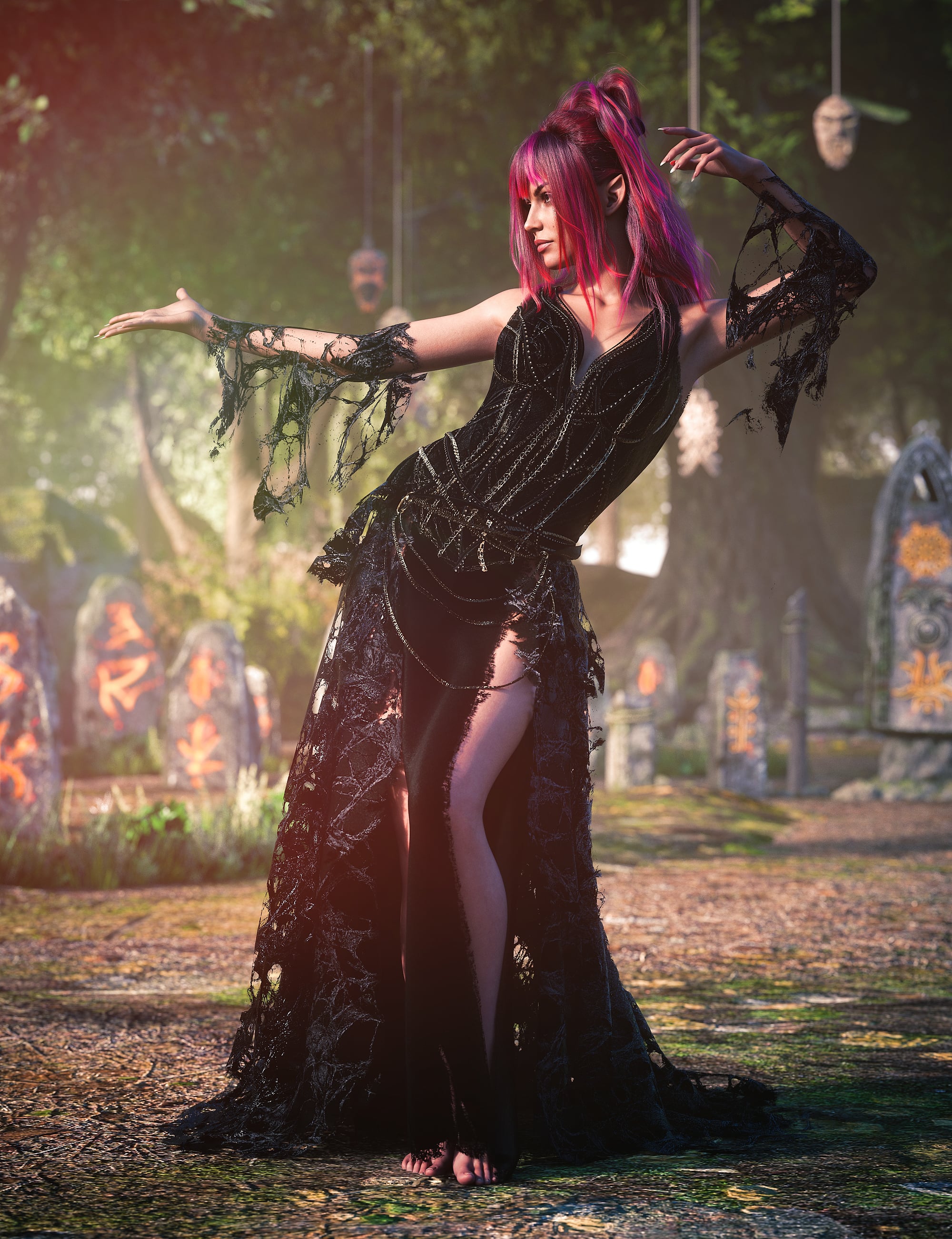 dForce Forgotten Queen Outfit for Genesis 9 by: Barbara Brundon, 3D Models by Daz 3D