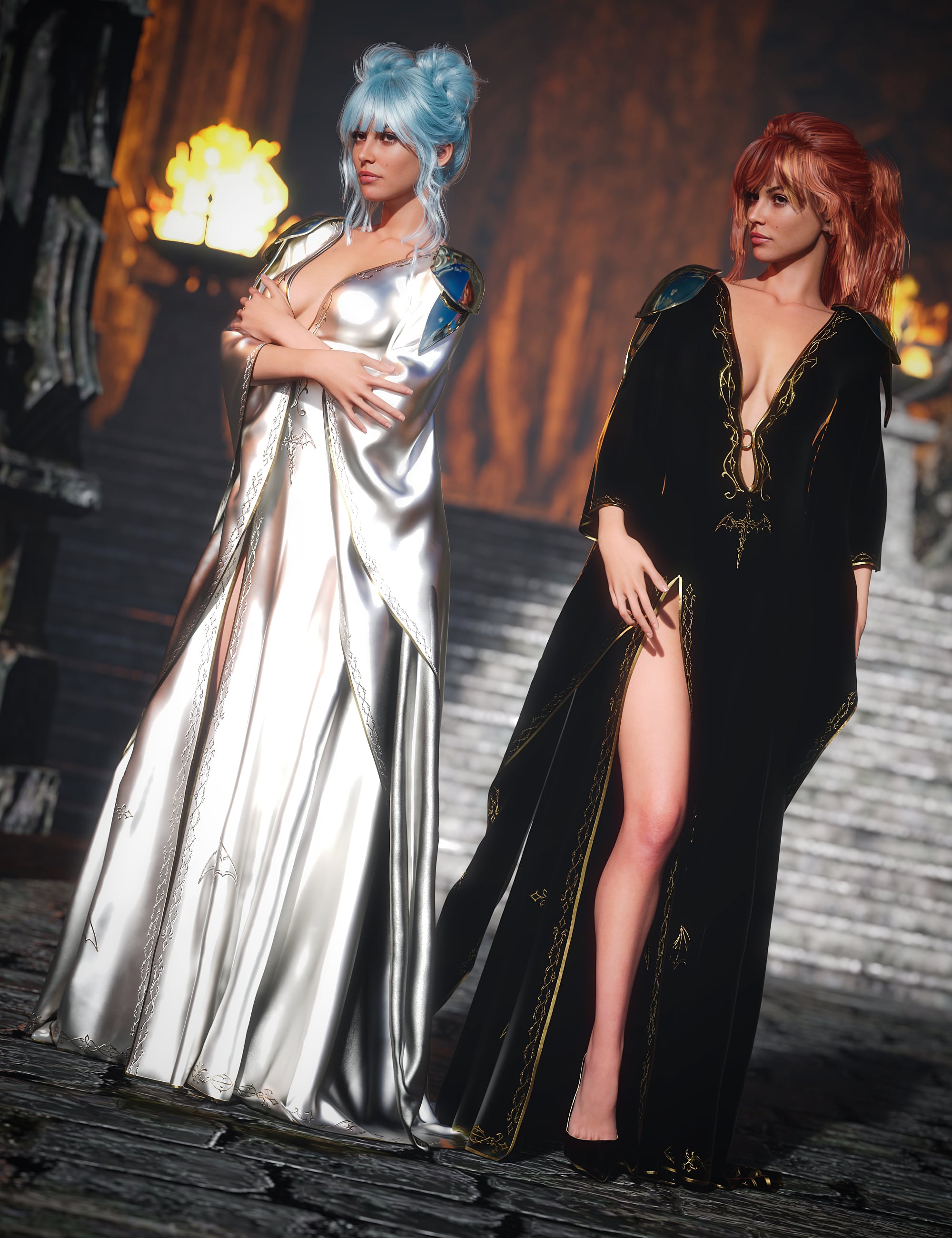 dForce KuJ Crimson Nocturne Gown Outfit Texture Add-On by: Kujira, 3D Models by Daz 3D