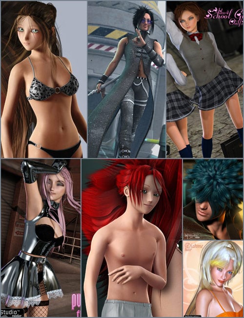 Anime Starter Bundle by: SilencerSWAMXena, 3D Models by Daz 3D