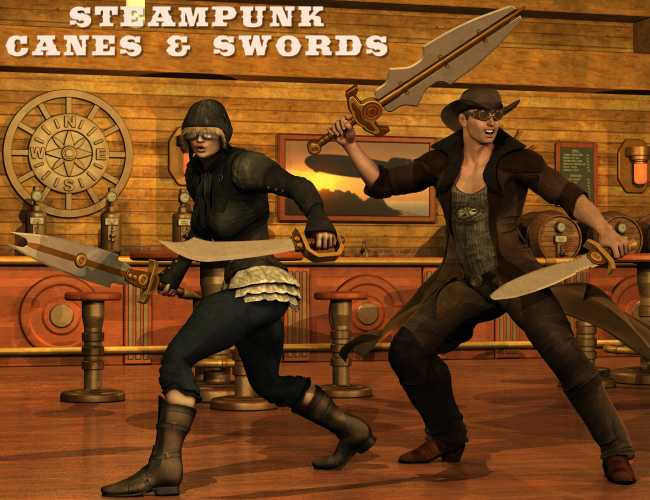 Steampunk Canes And Swords by: Nightshift3D, 3D Models by Daz 3D