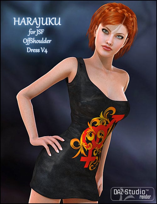 Harajuku for JSF OffShoulder Dress by: bucketload3d, 3D Models by Daz 3D