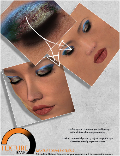 Texture Bank Vol 15 V4 and Genesis Makeup by: ForbiddenWhispers, 3D Models by Daz 3D