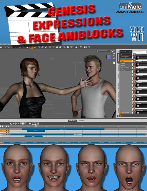 Genesis Expressions and Face aniBlocks by: SimonWM, 3D Models by Daz 3D