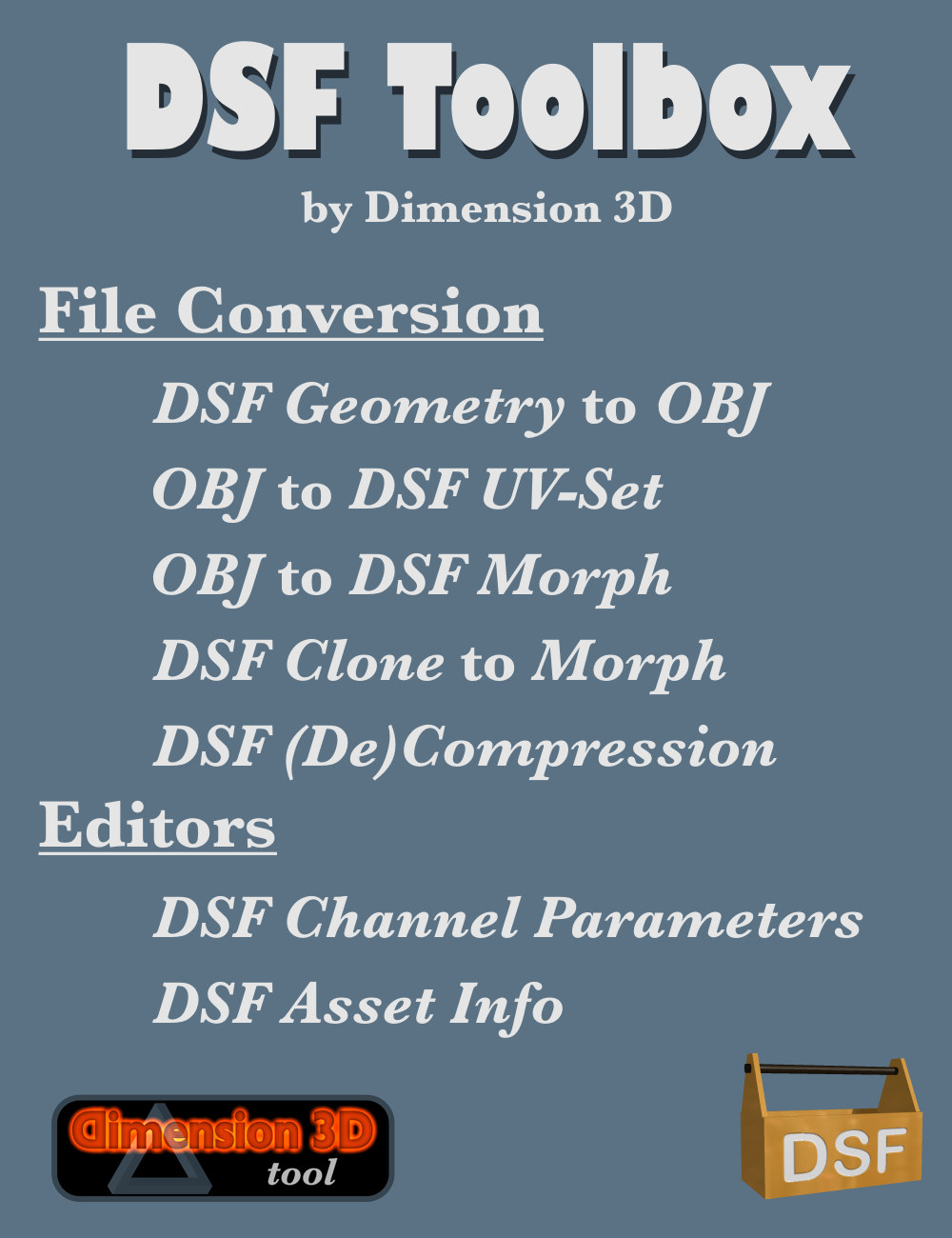 DSF Toolbox by: Dimension3D, 3D Models by Daz 3D