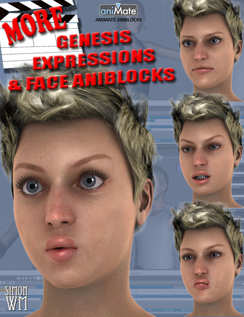 MORE Genesis Expressions and Face aniBlocks by: SimonWM, 3D Models by Daz 3D