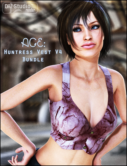 AGE: Huntress Vest for V4 Bundle by: 4blueyesbucketload3d, 3D Models by Daz 3D