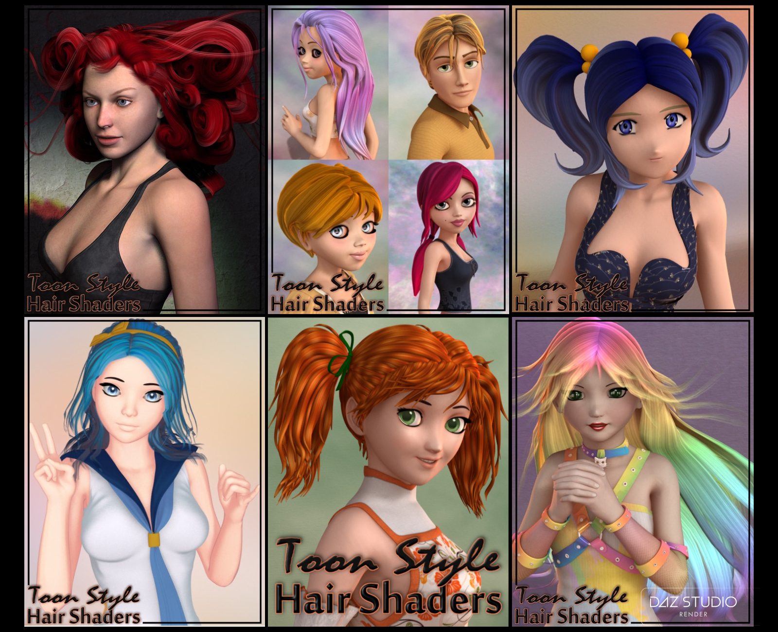 DG Toon Style Hair Shaders DG Toon Style Hair Shaders by: IDG DesignsDestinysGarden, 3D Models by Daz 3D