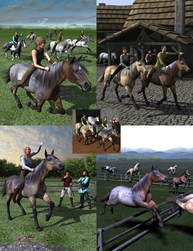 Walking, Trotting, Cantering, Galloping, and Jumping Actions Bundle by: Don Albert, 3D Models by Daz 3D