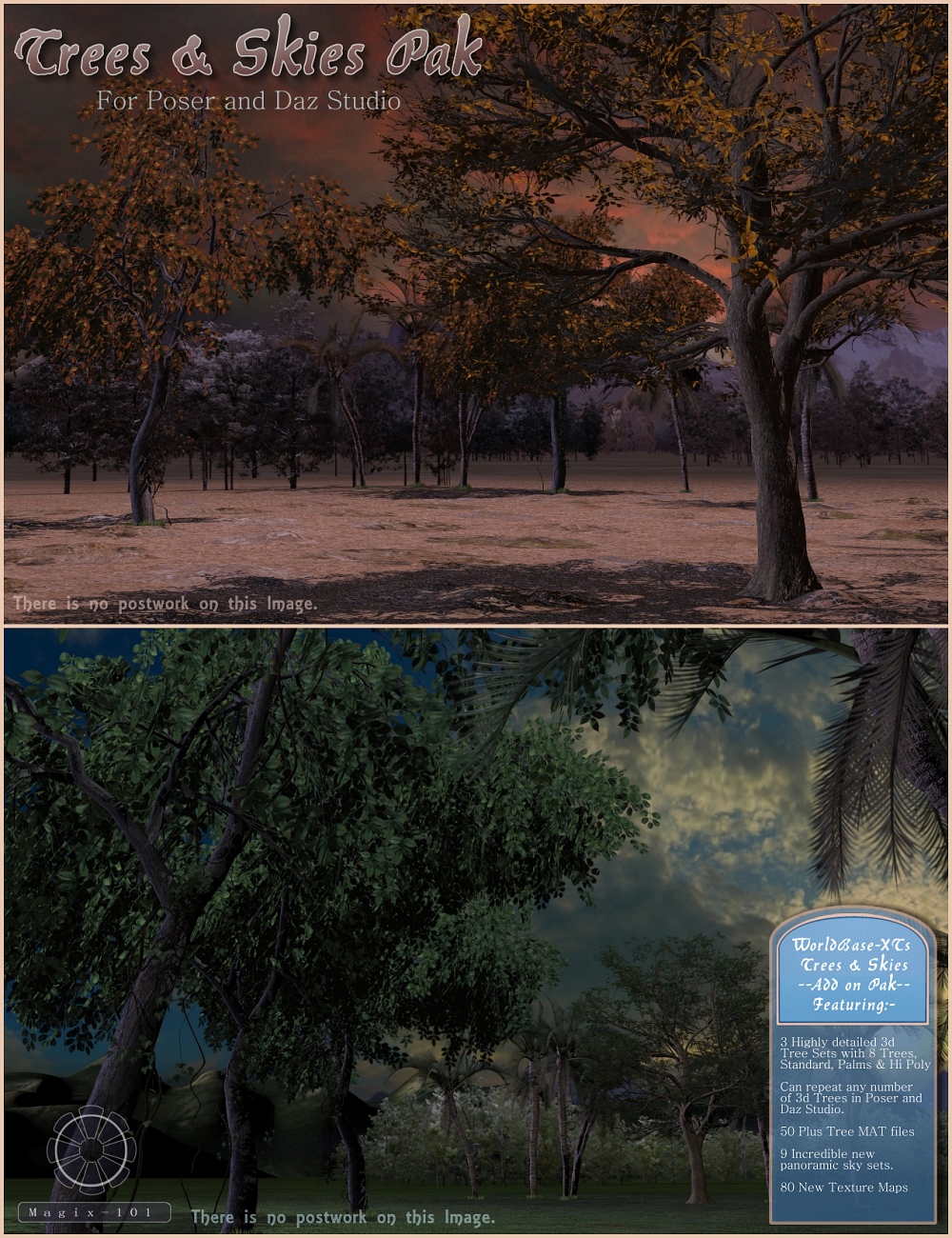 Trees and Skies Pak for WorldBase-XT Trees and Skies Pak for WorldBase-XT by: Magix 101, 3D Models by Daz 3D