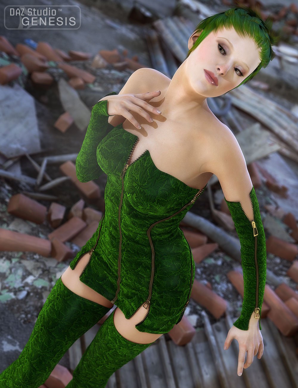 Piranha Zipper Dress by: 4blueyes, 3D Models by Daz 3D