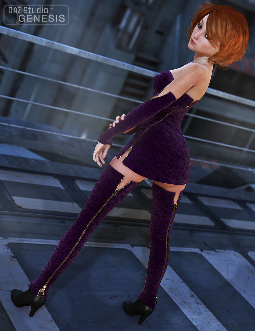 Piranha Zipper Dress by: 4blueyes, 3D Models by Daz 3D