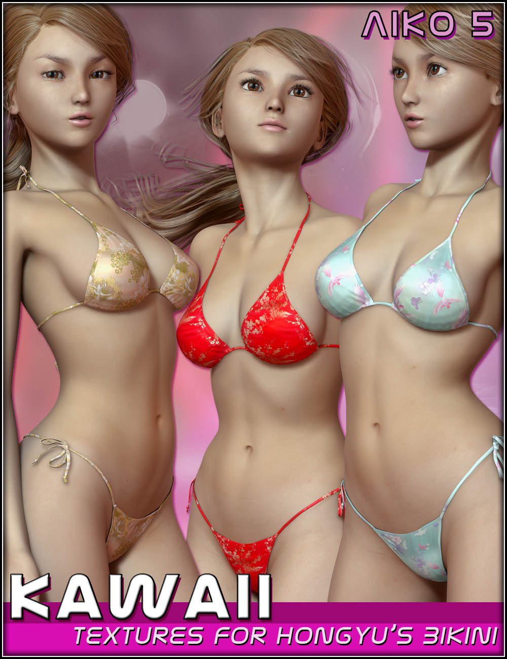 Kawaii Textures for Hongyu's Bikini by: 3DCelebrity, 3D Models by Daz 3D