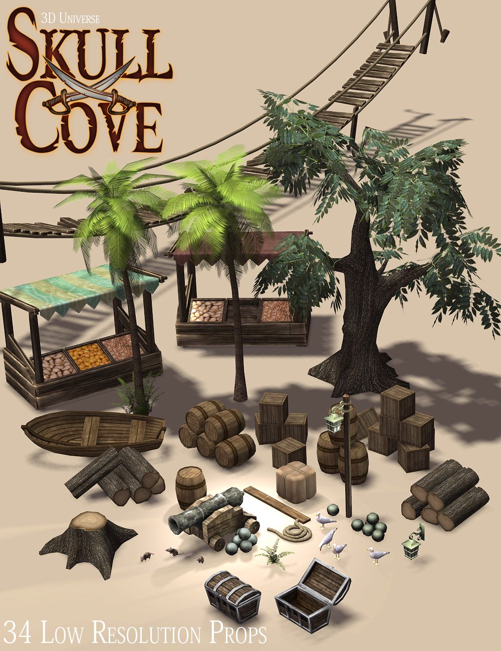 Skull Cove Props by: 3D Universe, 3D Models by Daz 3D