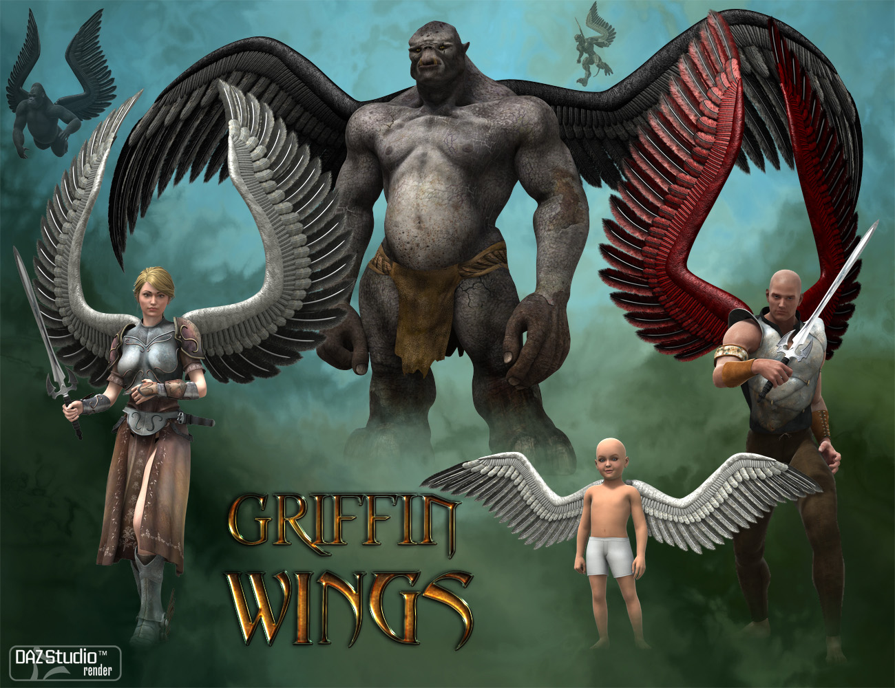 Griffin Wings by: midnight_stories, 3D Models by Daz 3D