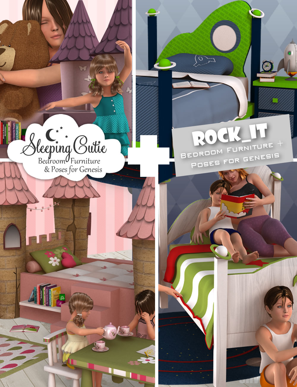 Sleeping Cutie & Rock-It Bundle by: SilvaAnt3d, 3D Models by Daz 3D