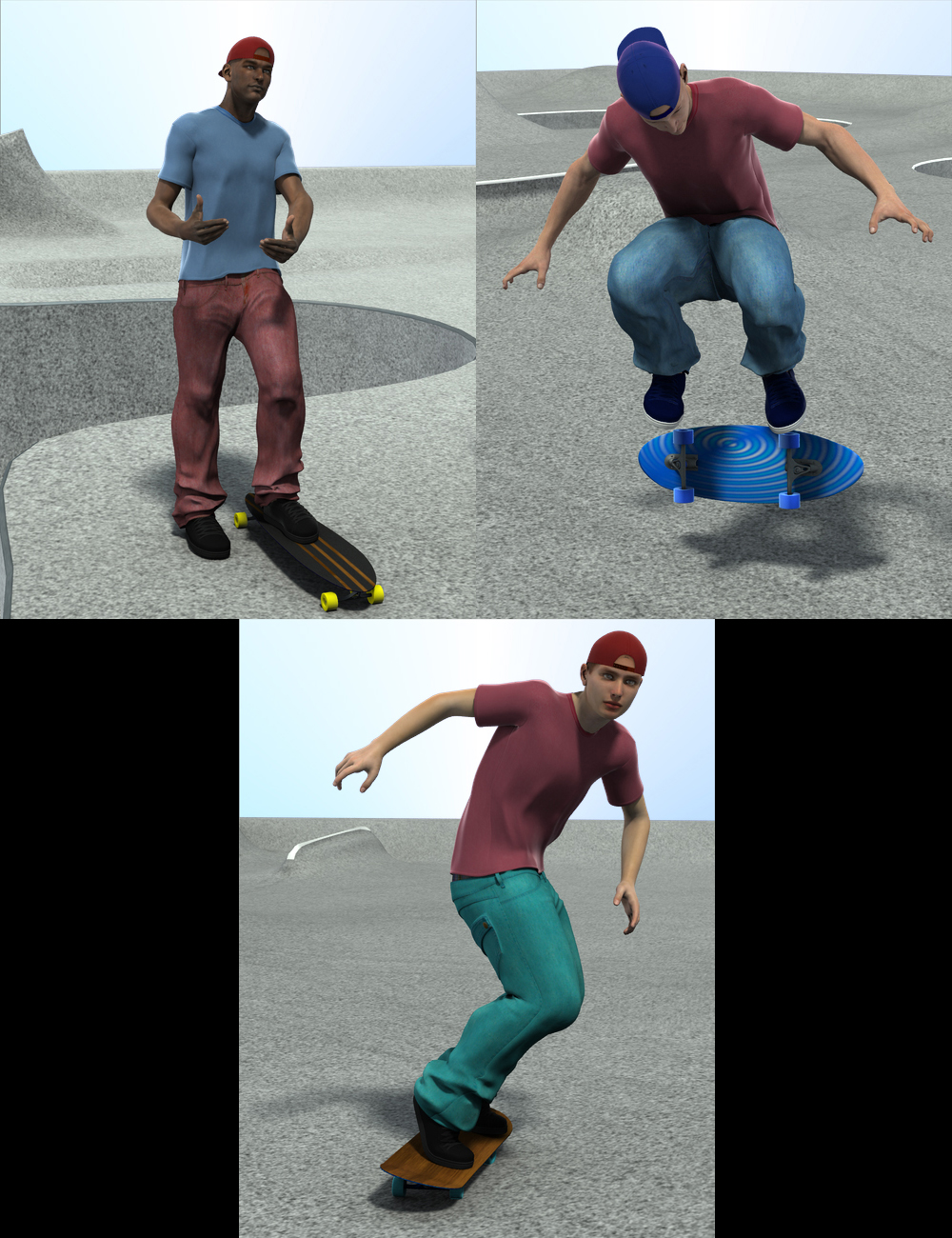 Skate Park Poses and Boards Skate Park Poses and Boards by: , 3D Models by Daz 3D