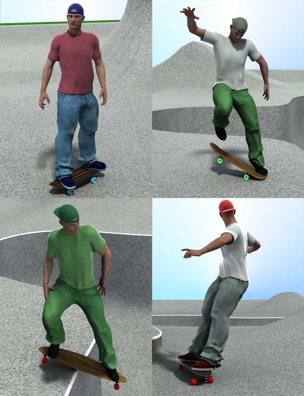 Skate Park Poses and Boards Skate Park Poses and Boards by: , 3D Models by Daz 3D