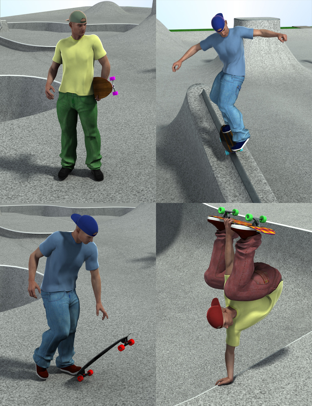 Skate Park Poses and Boards by: , 3D Models by Daz 3D