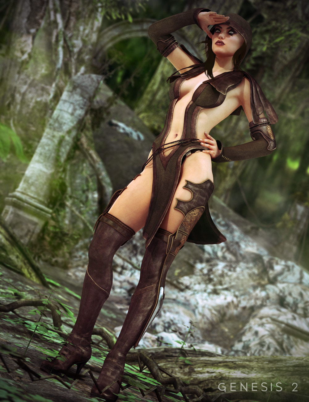Sherwood Huntress Outfit For Genesis 2 Female(s) by: Barbara BrundonDarkStarBurning, 3D Models by Daz 3D