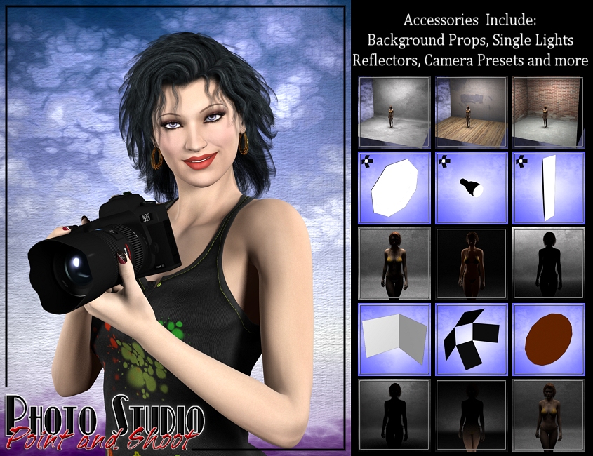 InaneGlory's Photo Studio - Point and Shoot InaneGlory's Photo Studio - Point and Shoot by: IDG DesignsDestinysGardenInaneGlory, 3D Models by Daz 3D