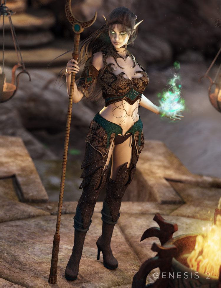 Dark Elf Enchantress Outfit for Genesis 2 Female(s) by: Barbara BrundonSarsa, 3D Models by Daz 3D