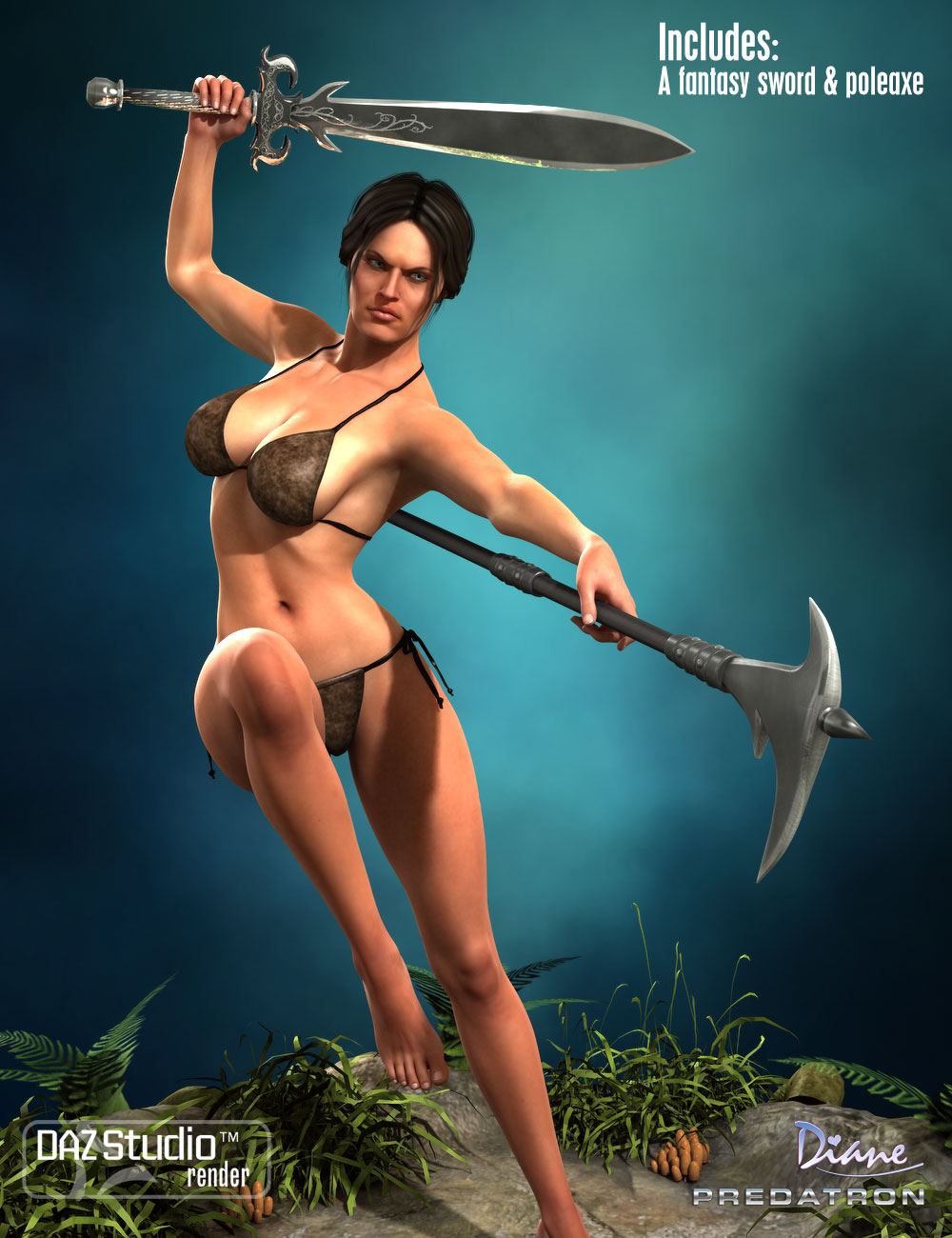 Heroine Fantasy Poses & Weapons for Genesis 2 Female by: DianePredatron, 3D Models by Daz 3D