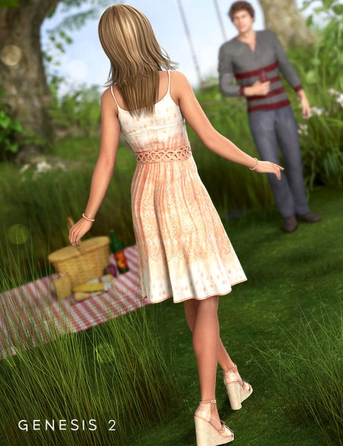 Southern Peach Sundress Outfit for Genesis 2 Female(s) by: Barbara BrundonMorris, 3D Models by Daz 3D