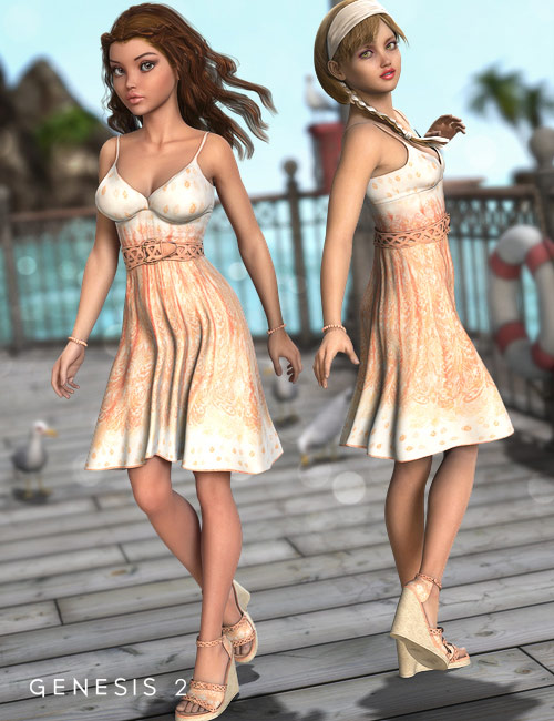 Southern Peach Sundress Outfit for Genesis 2 Female(s) by: Barbara BrundonMorris, 3D Models by Daz 3D