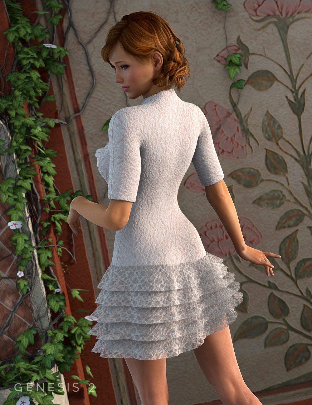 Ruffle Dress for Genesis 2 Female(s) by: Xena, 3D Models by Daz 3D
