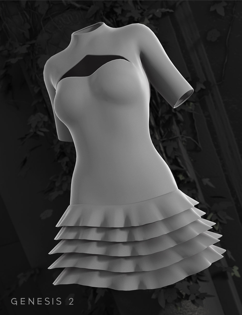 Ruffle Dress for Genesis 2 Female(s) by: Xena, 3D Models by Daz 3D