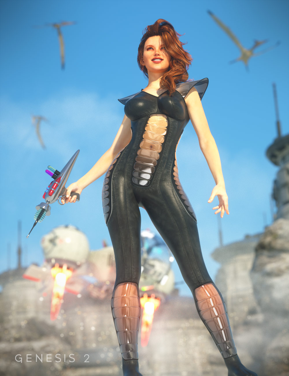 Retro SciFi Bodysuit for Genesis 2 Female(s) by: DarkStarBurningXena, 3D Models by Daz 3D
