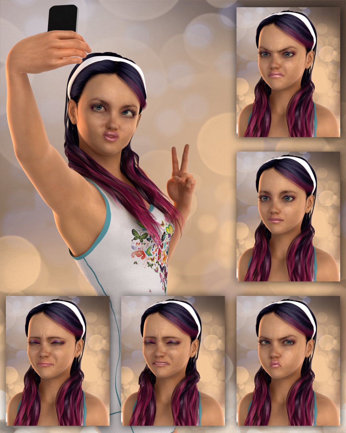 Sans.Pokerface Expressions for Teen Josie 6 by: TheNathanParable, 3D Models by Daz 3D