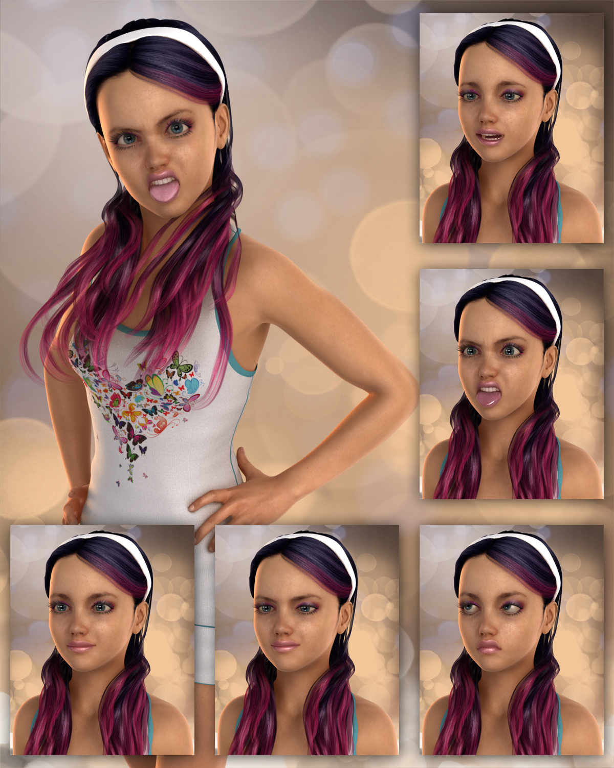 Sans.Pokerface Expressions for Teen Josie 6 by: TheNathanParable, 3D Models by Daz 3D