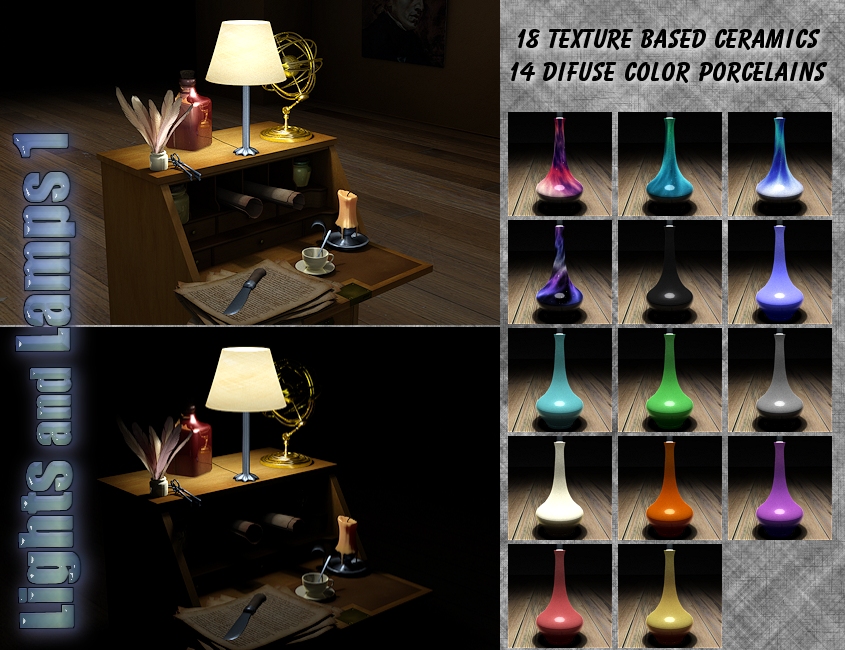 InaneGlory's Lights and Lamps 1 - Table Lamps by: IDG DesignsInaneGlory, 3D Models by Daz 3D
