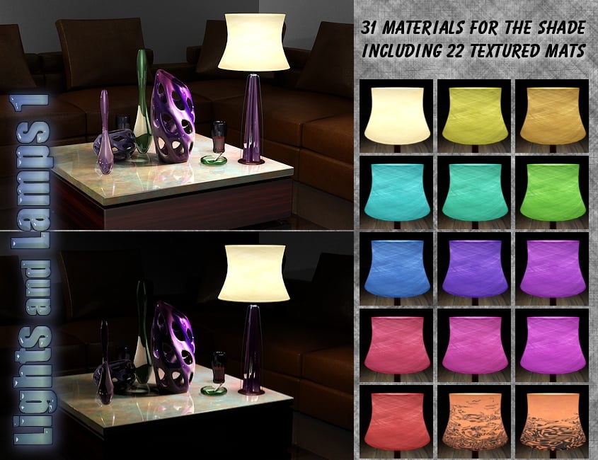 InaneGlory's Lights and Lamps 1 - Table Lamps InaneGlory's Lights and Lamps 1 - Table Lamps by: IDG DesignsInaneGlory, 3D Models by Daz 3D