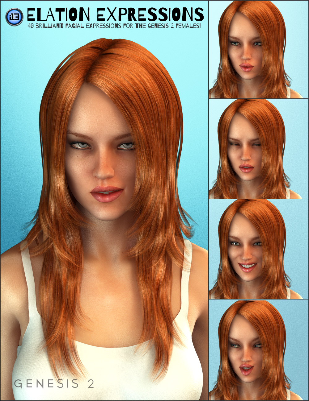 i13 Elation Expressions for Genesis 2 Female(s) by: ironman13, 3D Models by Daz 3D