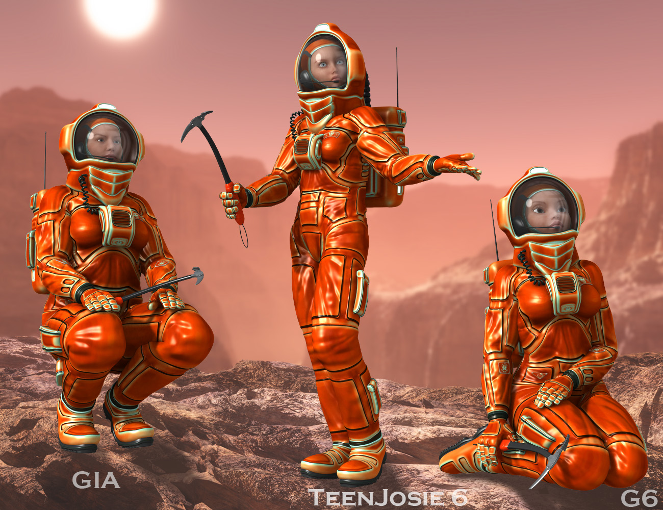 Mars Explorers for Genesis 2 Female(s) by: midnight_stories, 3D Models by Daz 3D