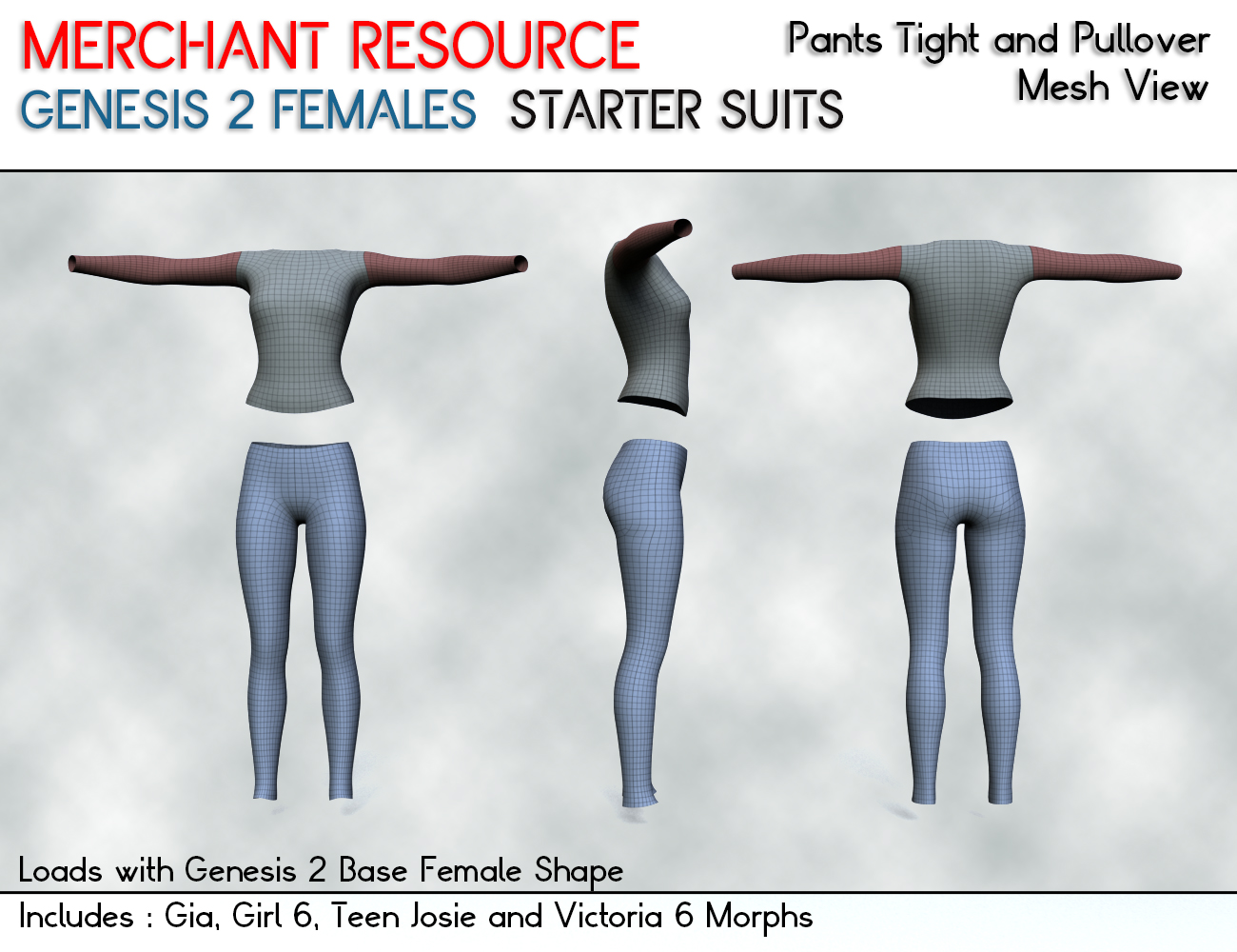 Merchant Resource Genesis 2 Females Starter Suits by: V3Digitimes, 3D Models by Daz 3D